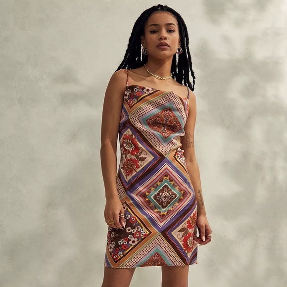 UO Printed Mallory Cowl Slip Mini Dress - Picture 2 of 9